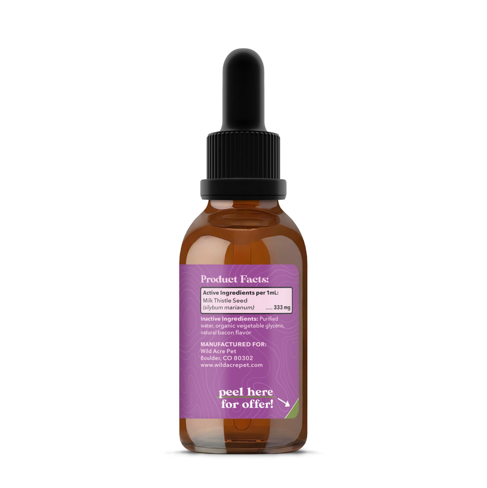Wild Acre Milk Thistle for Dogs with bacon flavor attracts picky eaters.