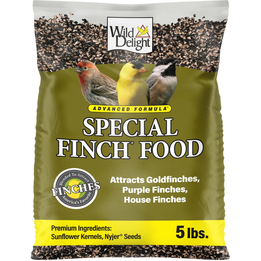 Wild Delight Advanced Formula Special Finch Food bag label attracts finches and small songbirds.