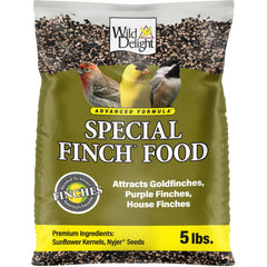 Wild Delight Advanced Formula Special Finch Food bag label attracts finches and small songbirds.