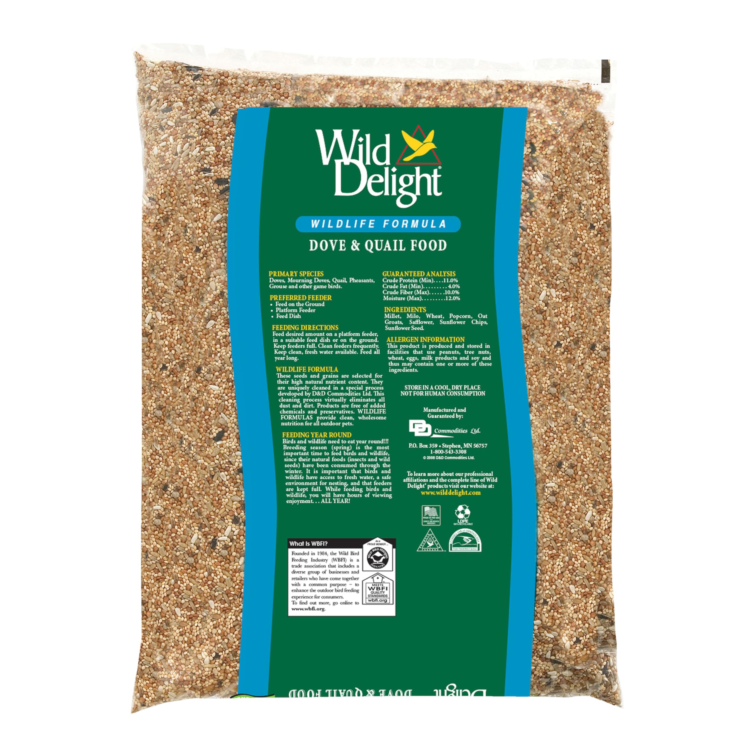 Close-up of Wild Delight Dove & Quail seed mix in feeder setup.