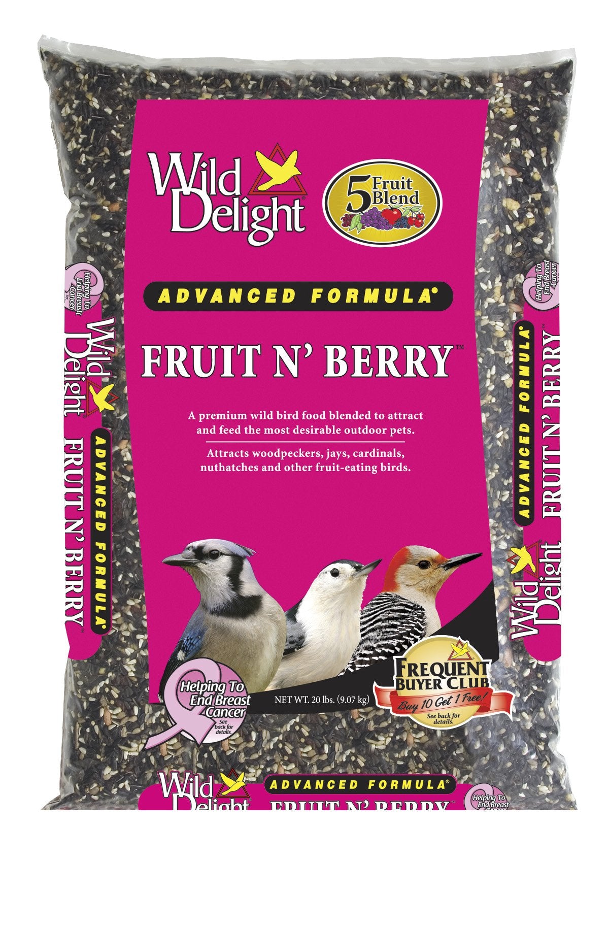 Wild Delight Fruit N' Berry bag attracts songbirds and finches.