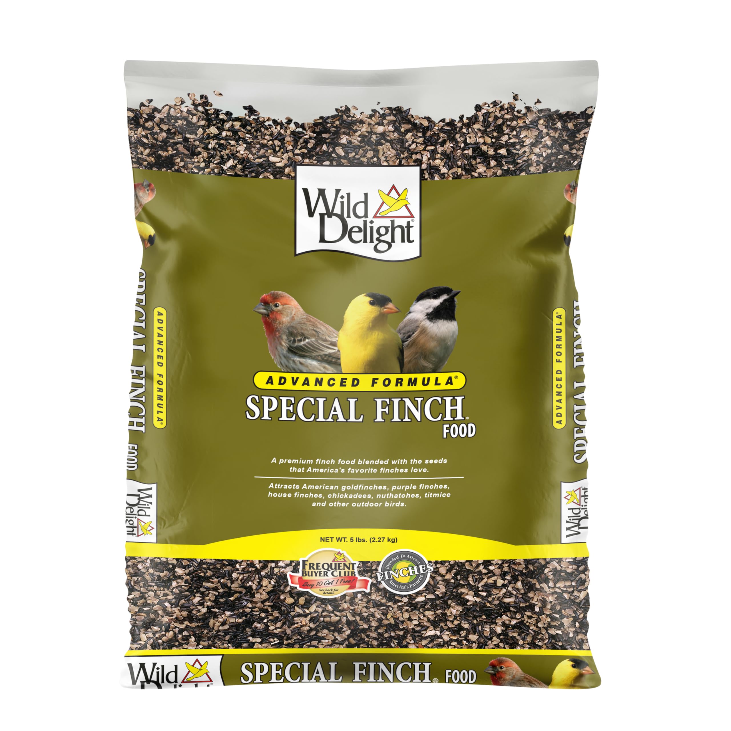 Wild Delight Nyjer seed close-up highlighting premium ingredients for vibrant backyard birds.