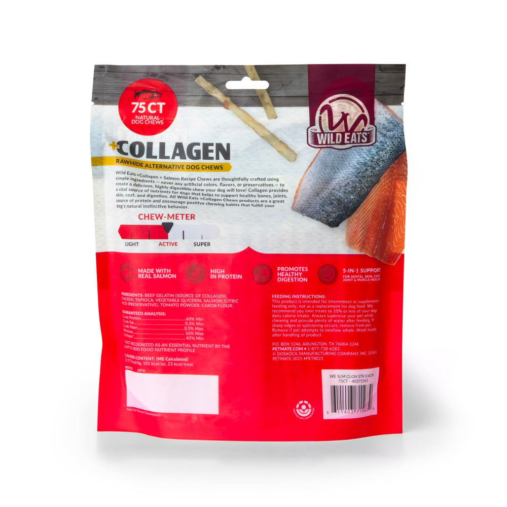 Wild Eats Salmon Collagen Stick closeup shows textured surface for easy, digestion-friendly chewing
