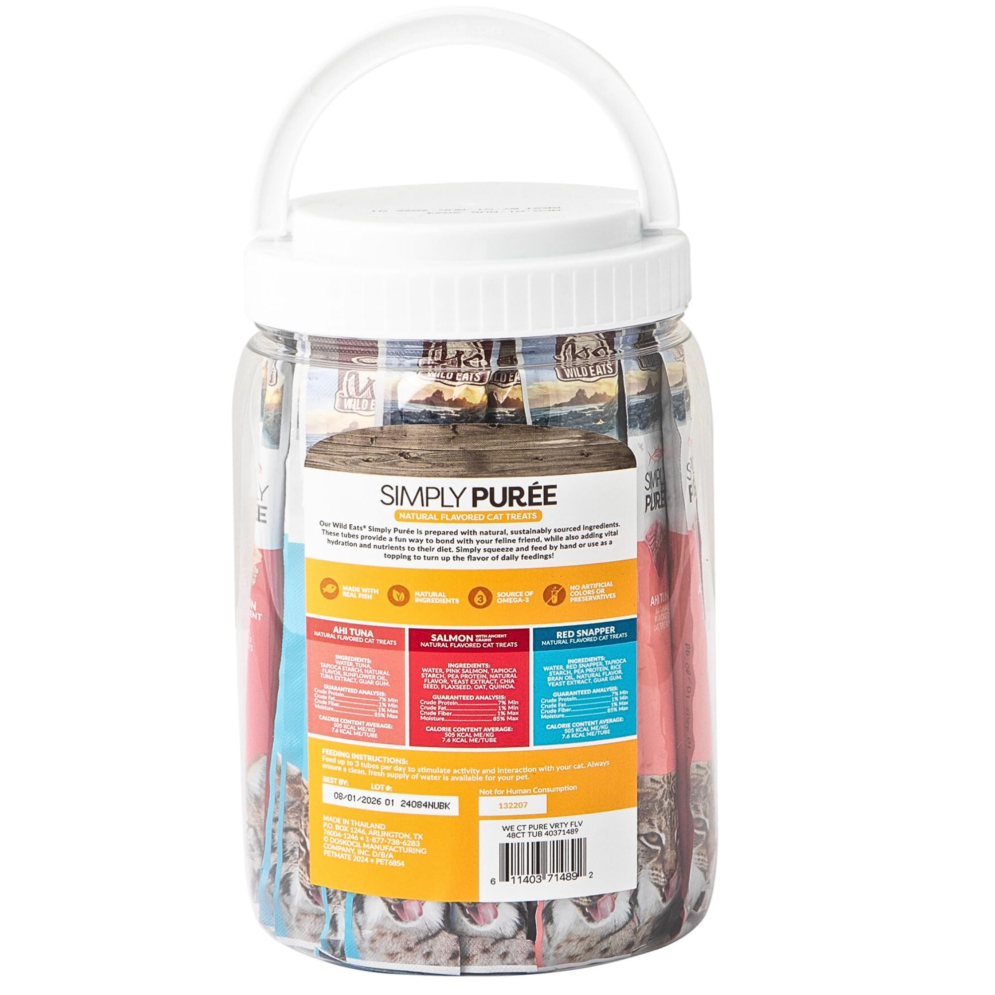 Wild Eats Simply Puree Pink Salmon tub with savory aroma to reward picky eaters.