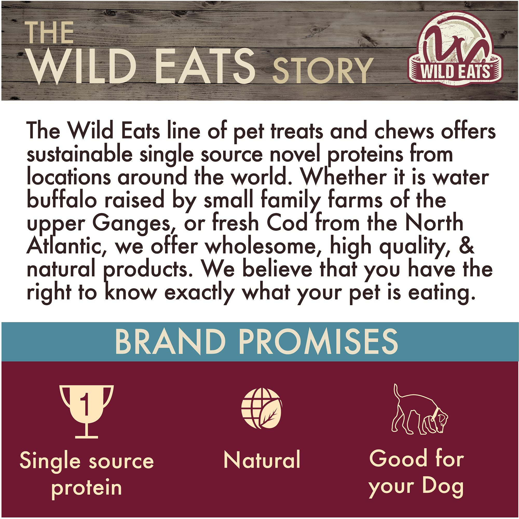 Wild Eats Water Buffalo Cheek Roll ingredients emphasize all-natural, additive-free promise.