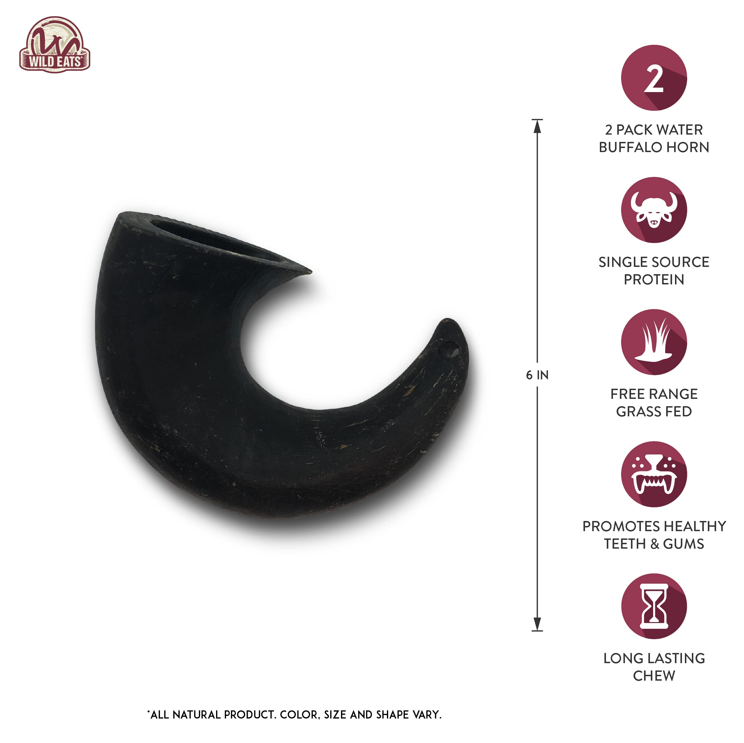 Wild Eats Water Buffalo Horns 4-pack – grain-free, protein-rich chew for dogs.