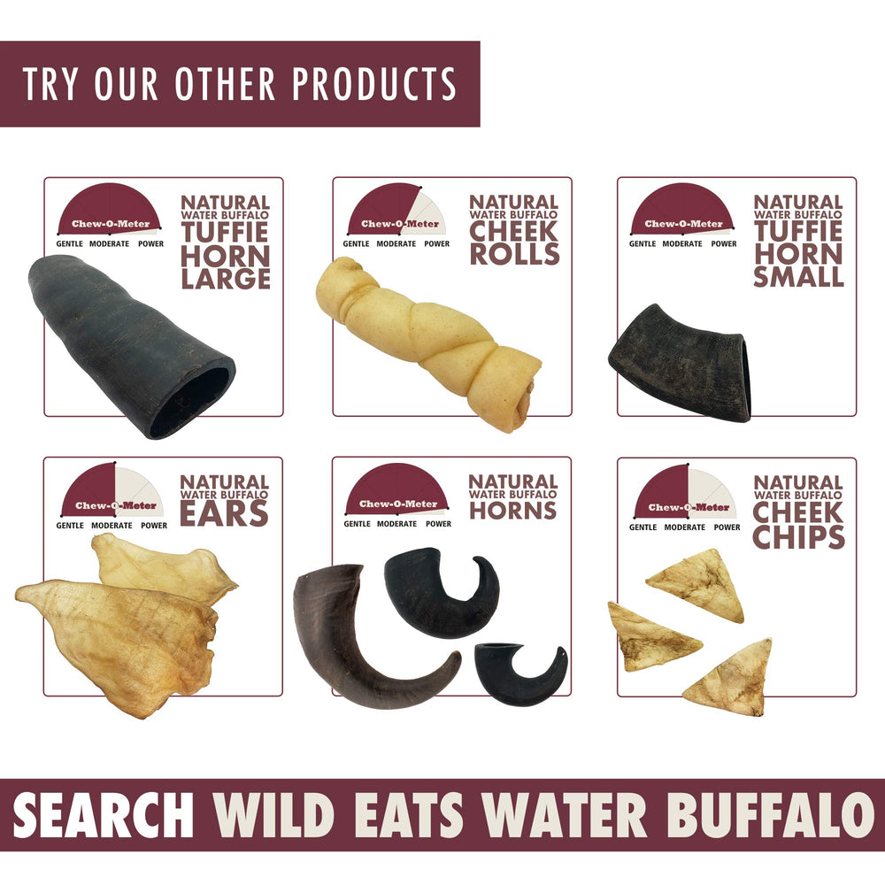 Packaging box for Wild Eats buffalo horn two-pack for easy, ready-to-use storage.