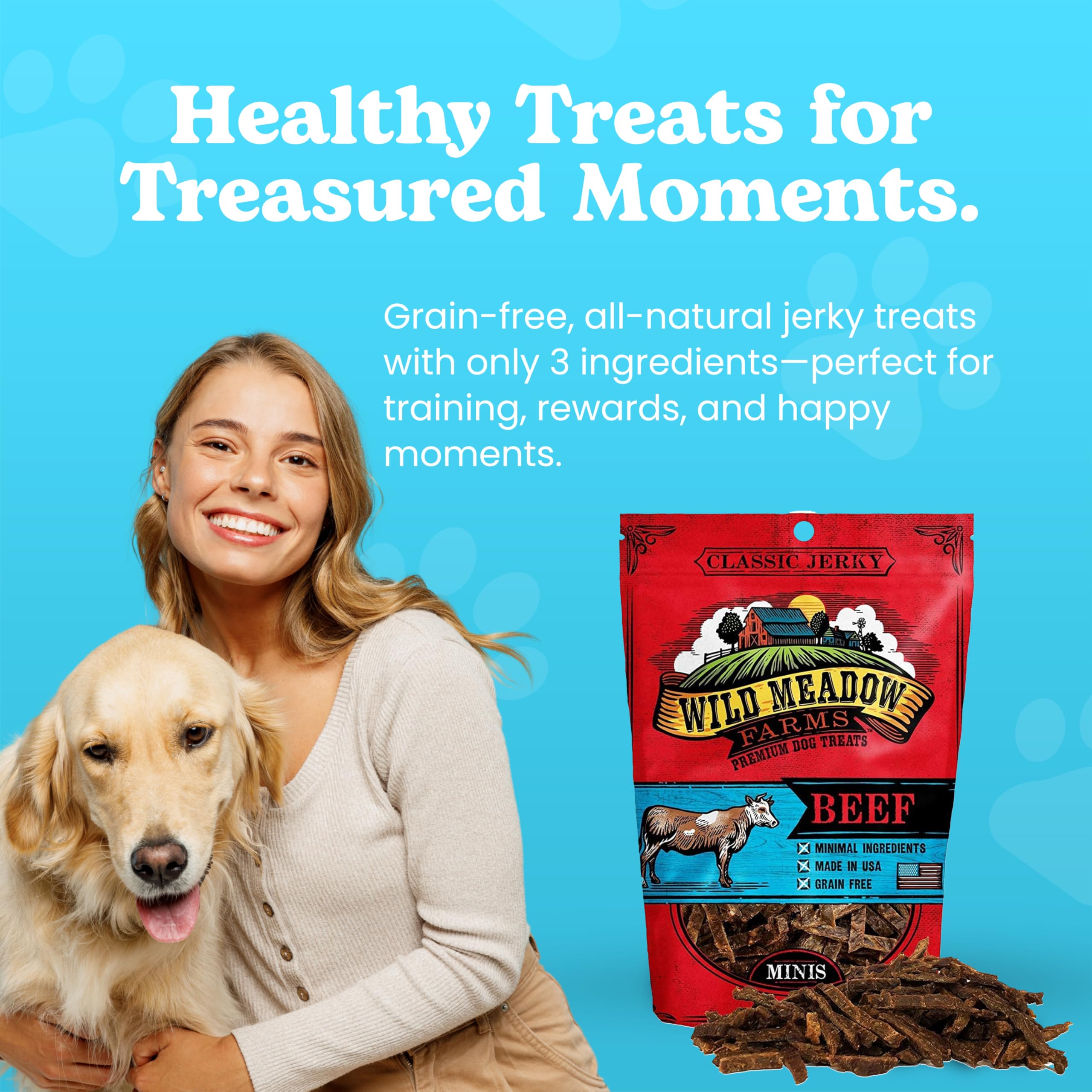 Dog in training happily accepts a Wild Meadow Farms Minis reward.