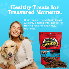 Dog in training happily accepts a Wild Meadow Farms Minis reward.