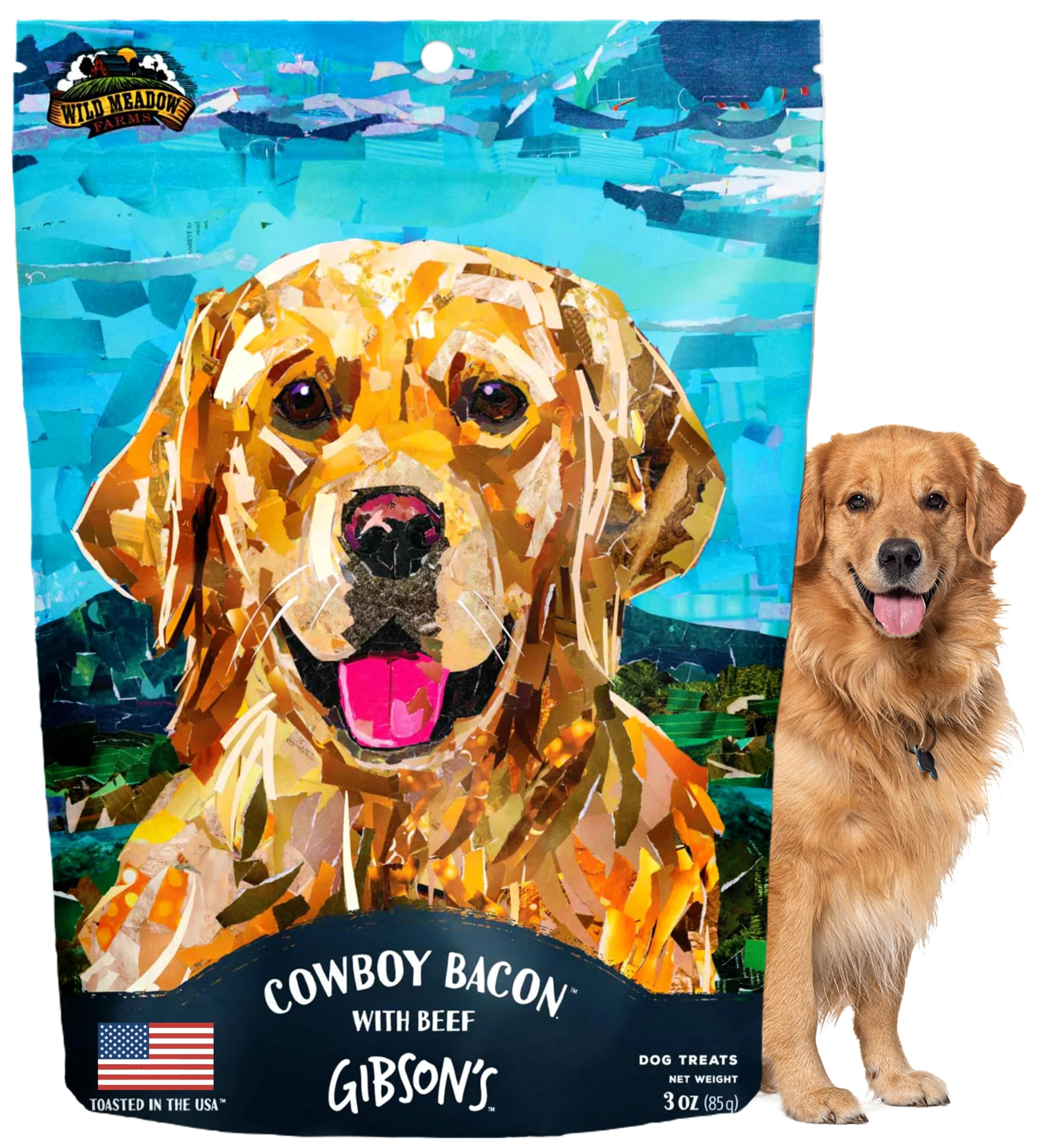 Wild Meadow Farms Gibson's Cowboy Bacon beef jerky pouch showing real meat aroma for training rewards
