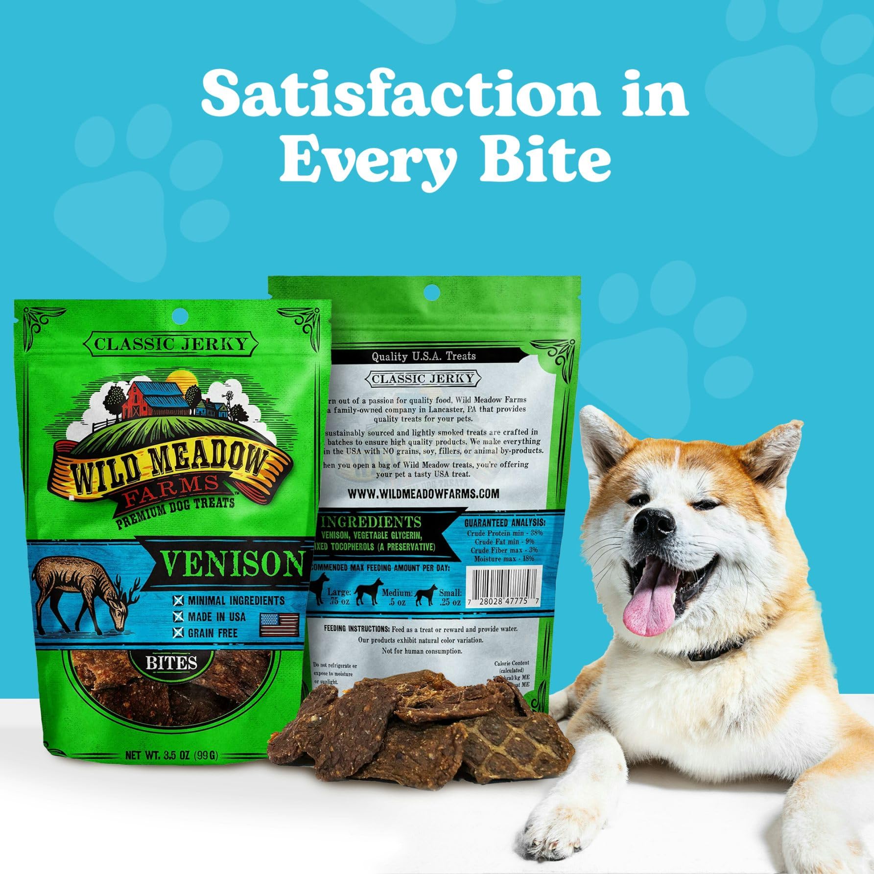 Wild Meadow Farms venison rewards highlighting high-protein, grain-free appeal.