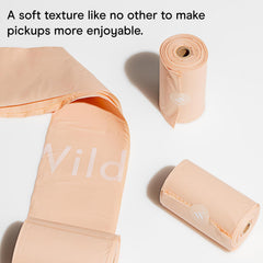 Wild One buttery-soft texture poop bags for easy pickup and knot tying