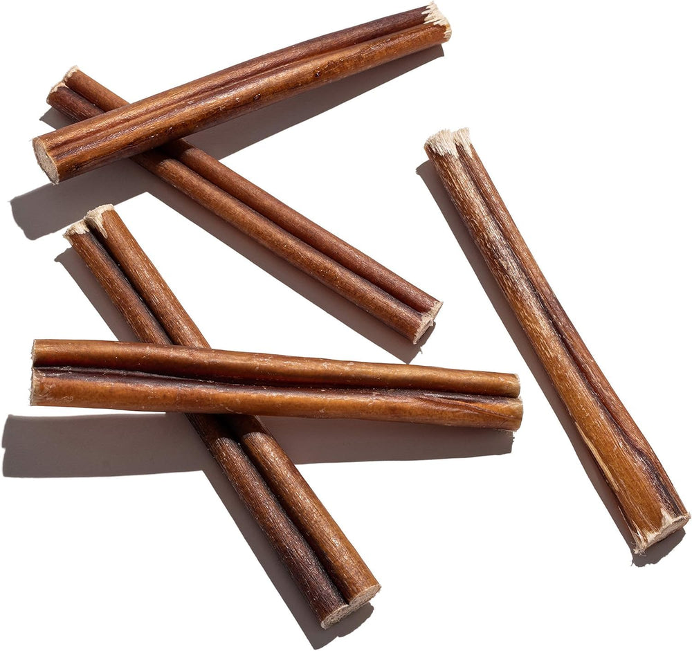 Wild Wolf Angus Bully Sticks 6-inch closeup, beefy aroma and healthy chew option.