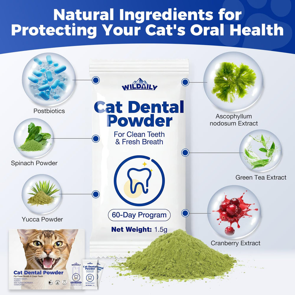 Wildaily Cat Dental Powder 90 packets for convenient, long-term routine.