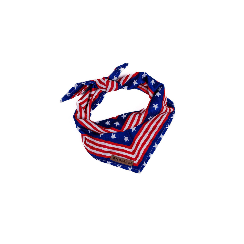 Wilderdog Americana dog bandana in quick-dry polyblend for outdoor adventures.