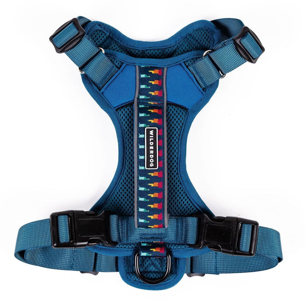 Wilderdog lightweight harness pacific blue front view for everyday walks