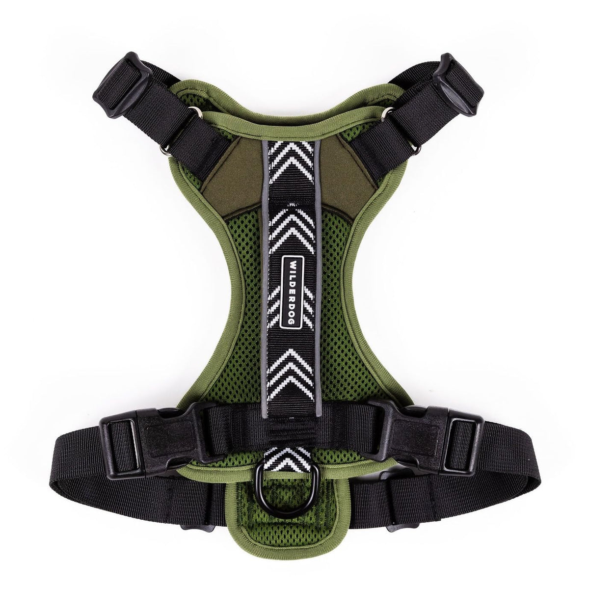 Wilderdog olive lightweight harness front view for comfortable daily walks