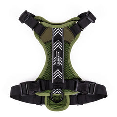 Wilderdog lightweight olive harness with overhead entry for easy fitting during walks.