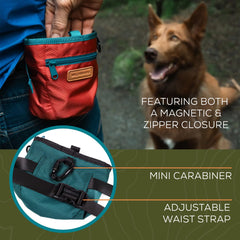 Wilderdog treat pouch, adjustable waist strap fits through belt loops