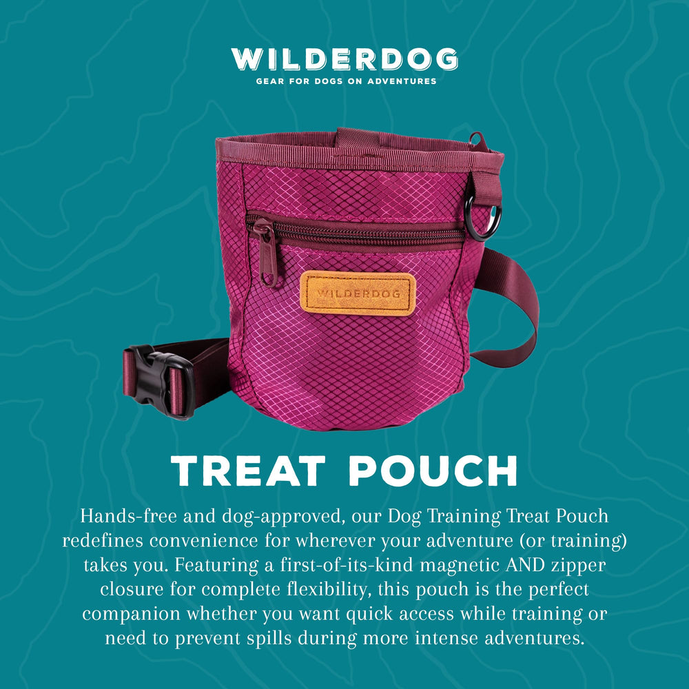 Wilderdog Treat Pouch showing zipper closures for secure snack storage while walking.