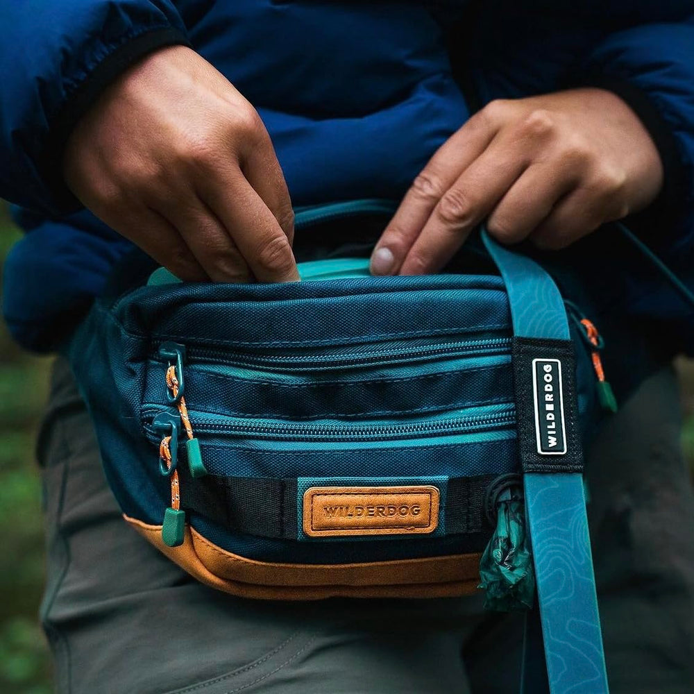 Wilderdog Utility Fanny Pack Pacific Blue pocket detail for organized storage on walks