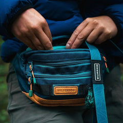 Wilderdog Utility Fanny Pack Pacific Blue pocket detail for organized storage on walks