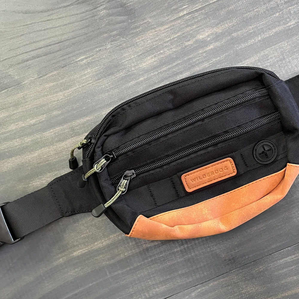 Wilderdog Utility Fanny Pack side pocket open shows accessible storage on the go