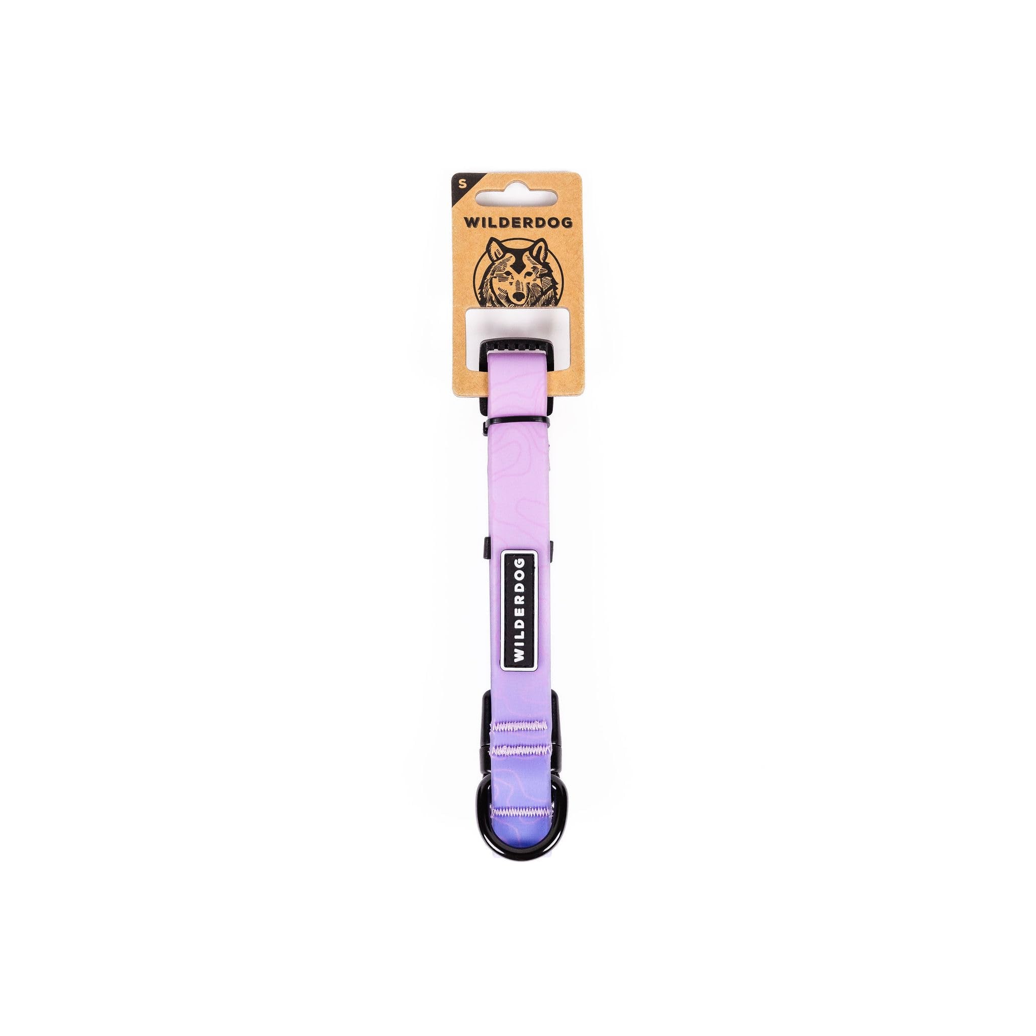 Wilderdog Aurora waterproof dog collar close-up showing rubber-coated webbing that repels water