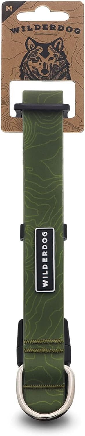 Wilderdog waterproof dog collar in olive for outdoor adventures.