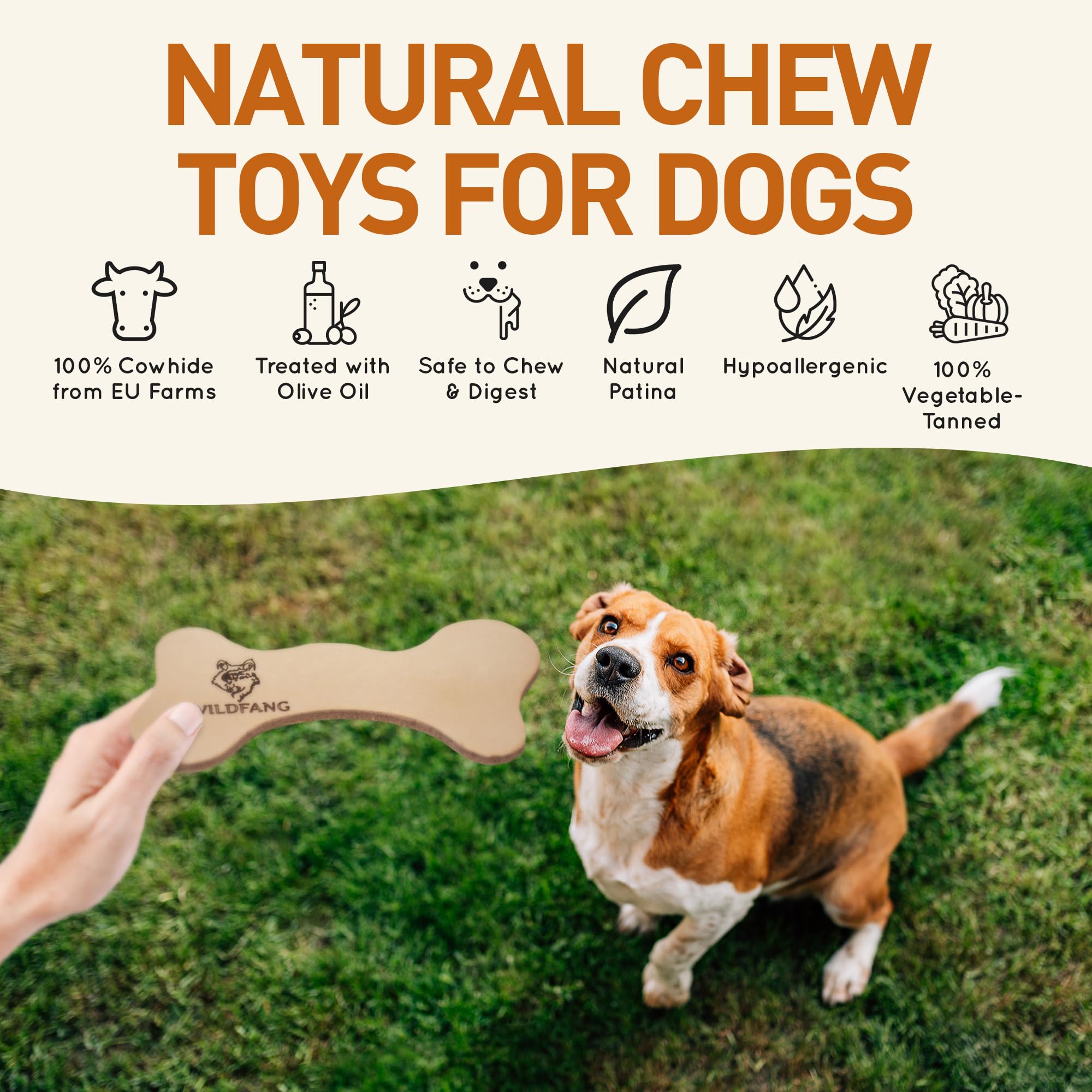 Wildfang leather dog toy large bone close-up texture detail for durability