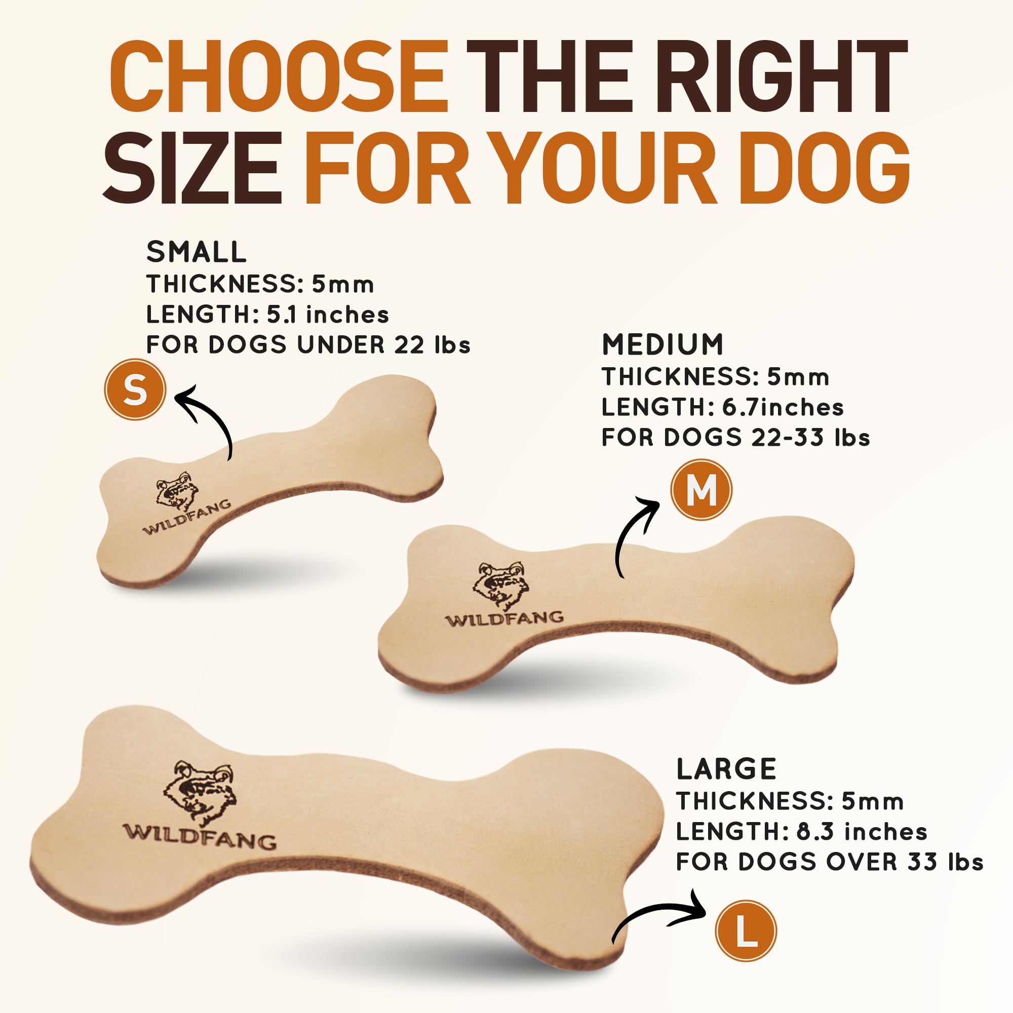 Wildfang leather dog toy large bone side view for gentle chewers