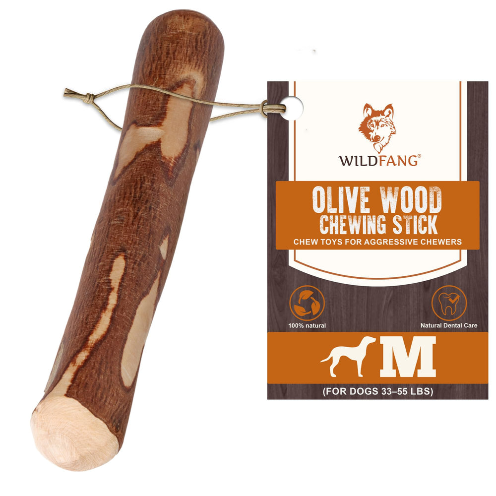 Wildfang Olive Wood Chewing Stick for medium dogs supports teething and dental engagement.