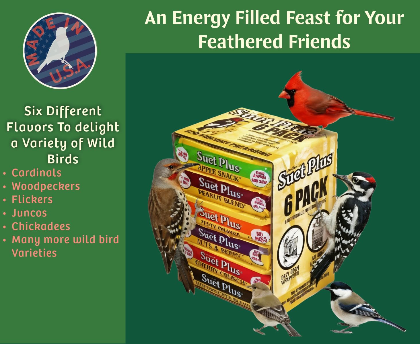 Birds perched on suet cakes during winter feeding with Wildlife Sciences