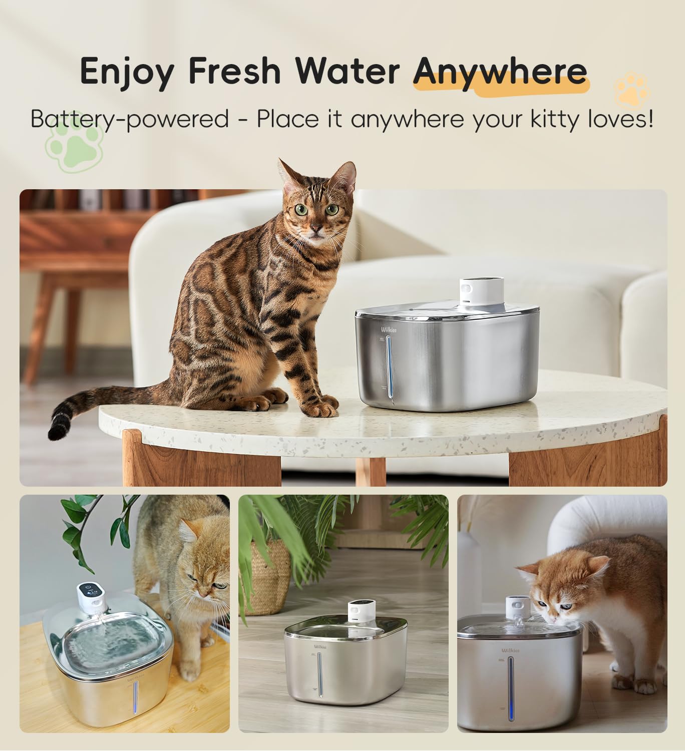 WILKIEE fountain 4.1L capacity for long-lasting hydration.