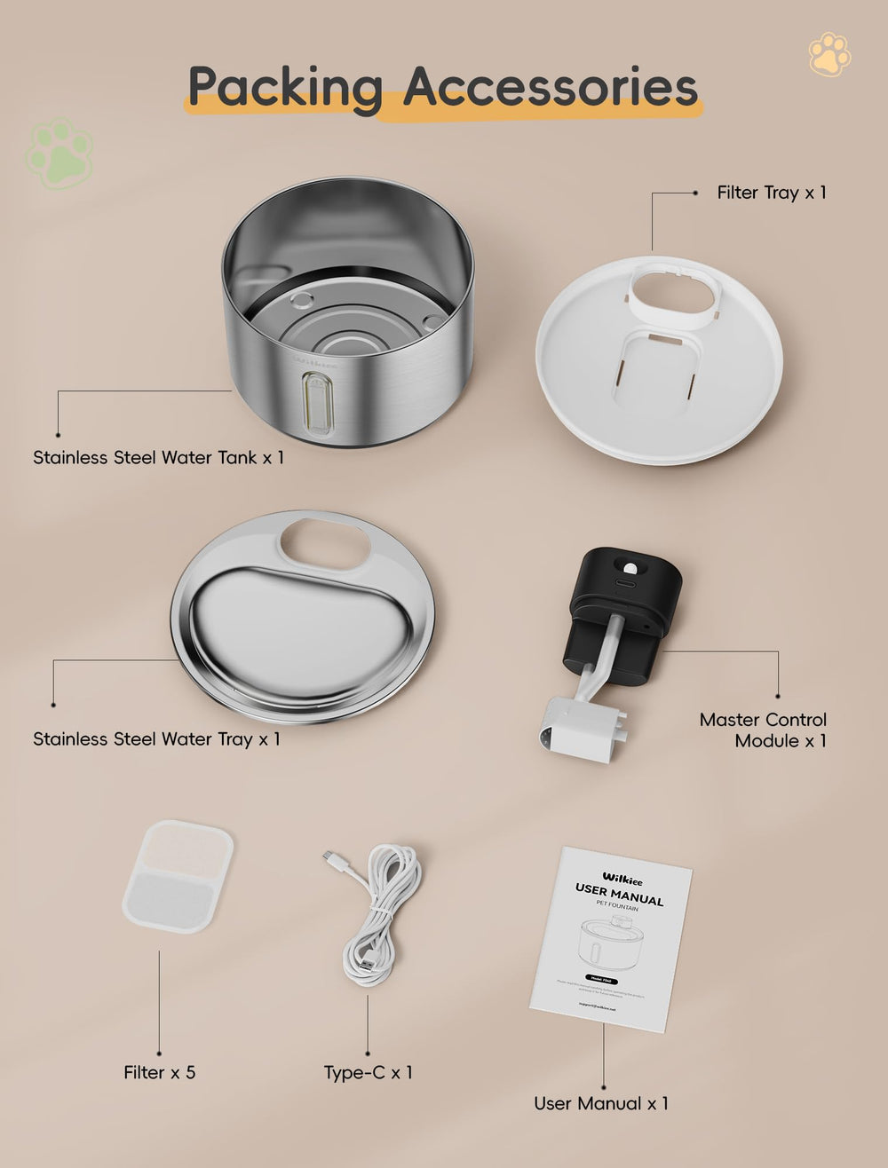 WILKIEE wireless cat water fountain suitable for two cats