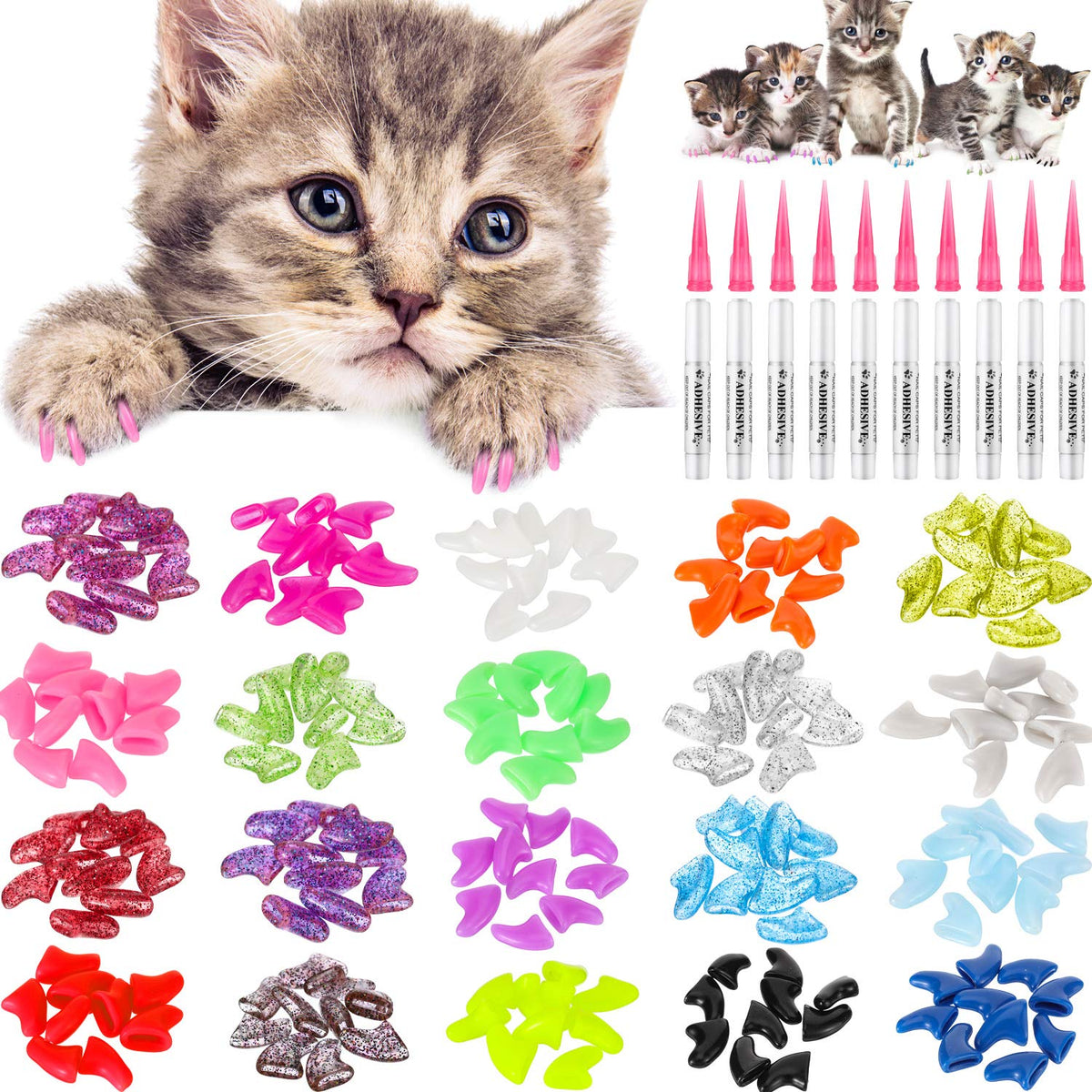 WillBond cat claw caps packaging showing 200 pieces and accessories for easy shopping