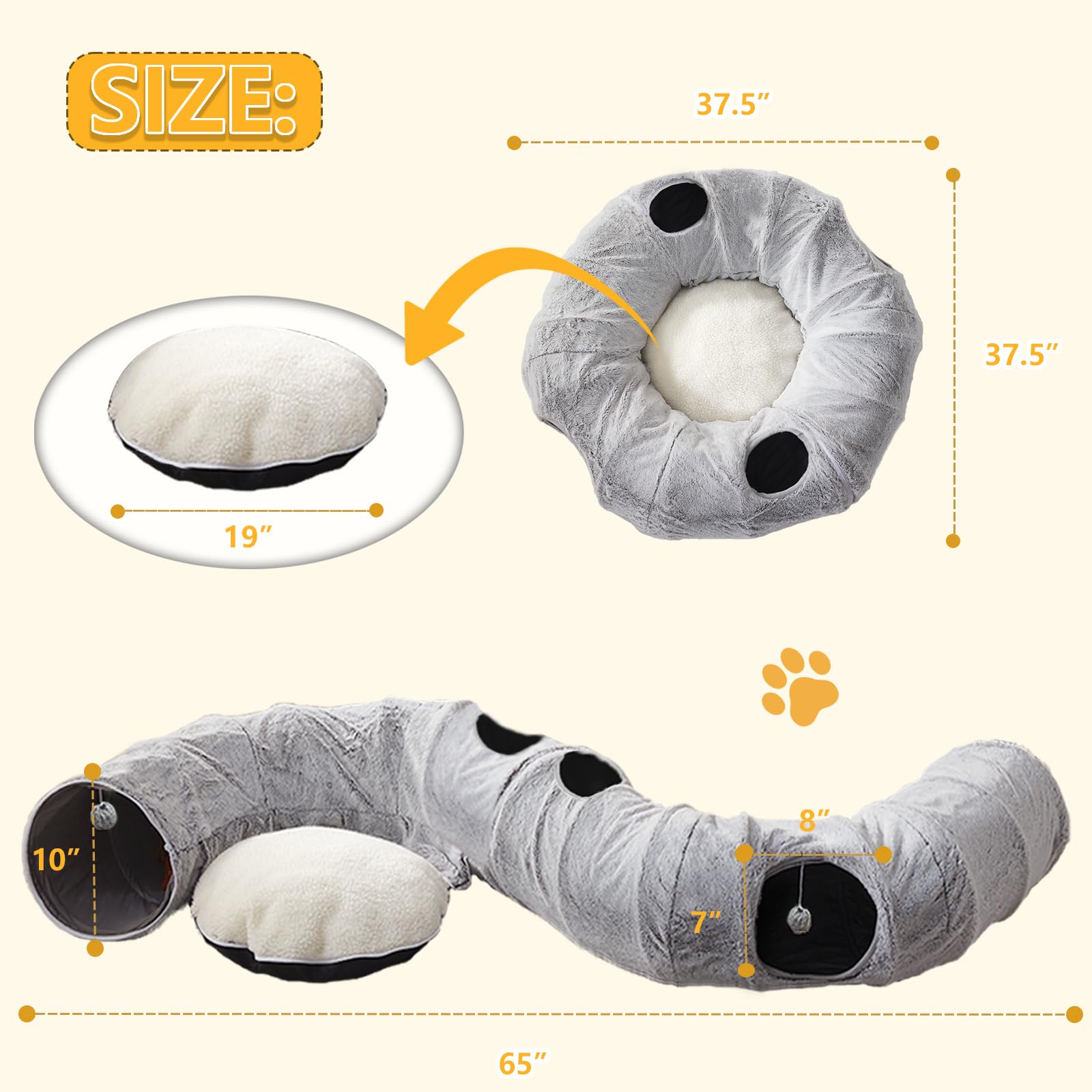 WINDRACING Cat Tunnel Bed middle cushion offers soft, warm lounging.
