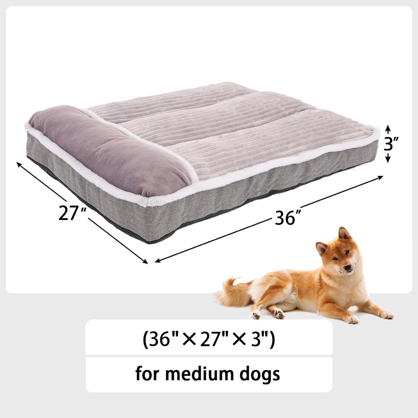 WindRacing large grey dog bed - pillow design supports natural sleeping posture.