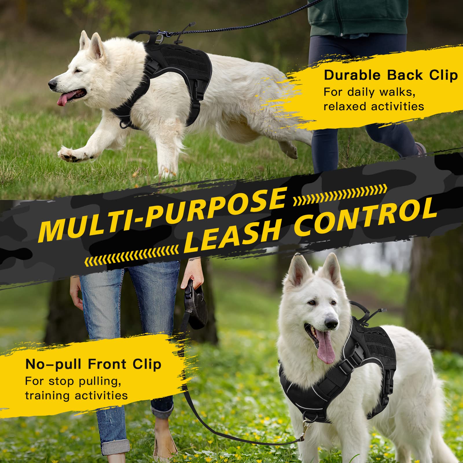 Wingoin black tactical dog harness side profile for secure daily walks