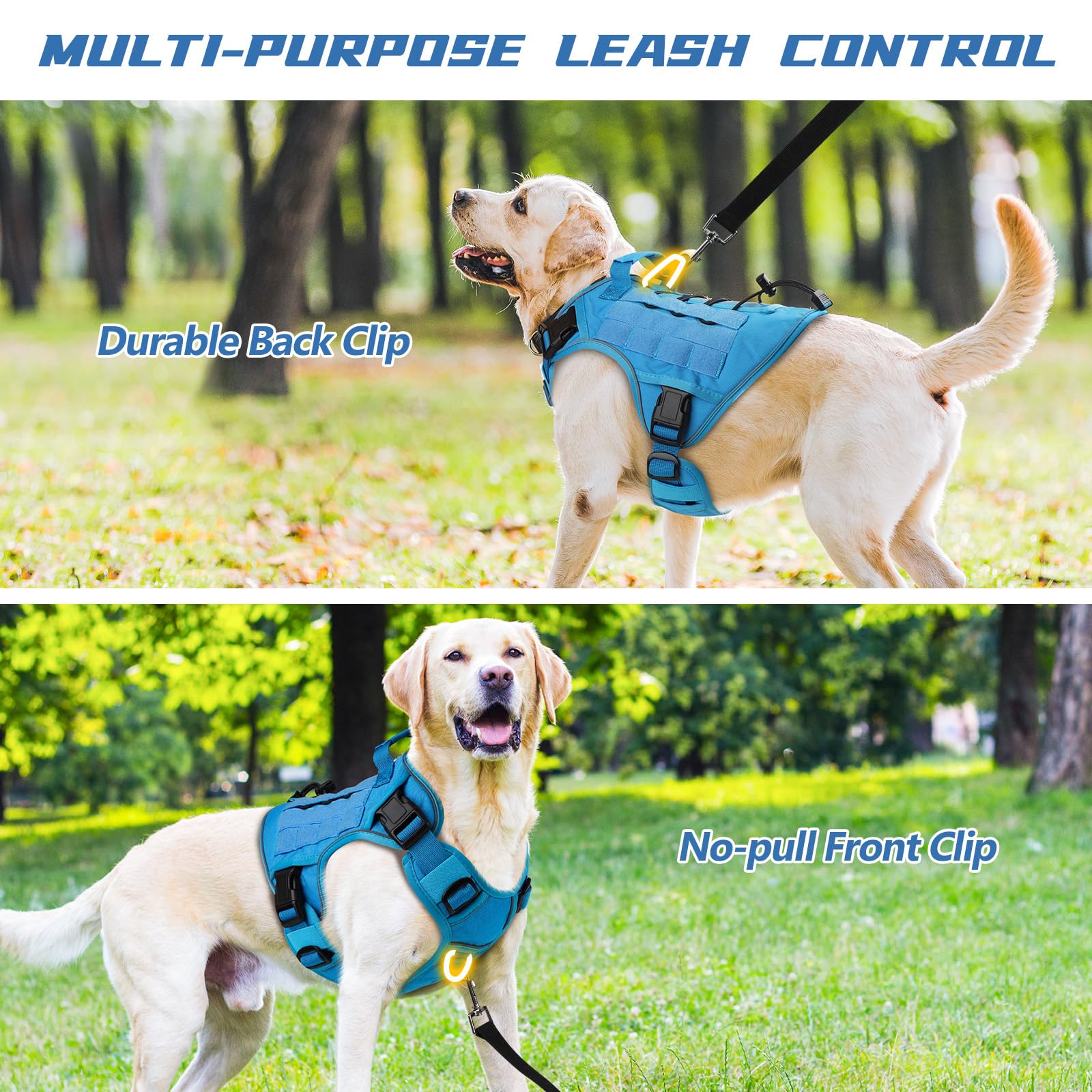 WINGOIN blue harness with reflective strip in low light for visibility.