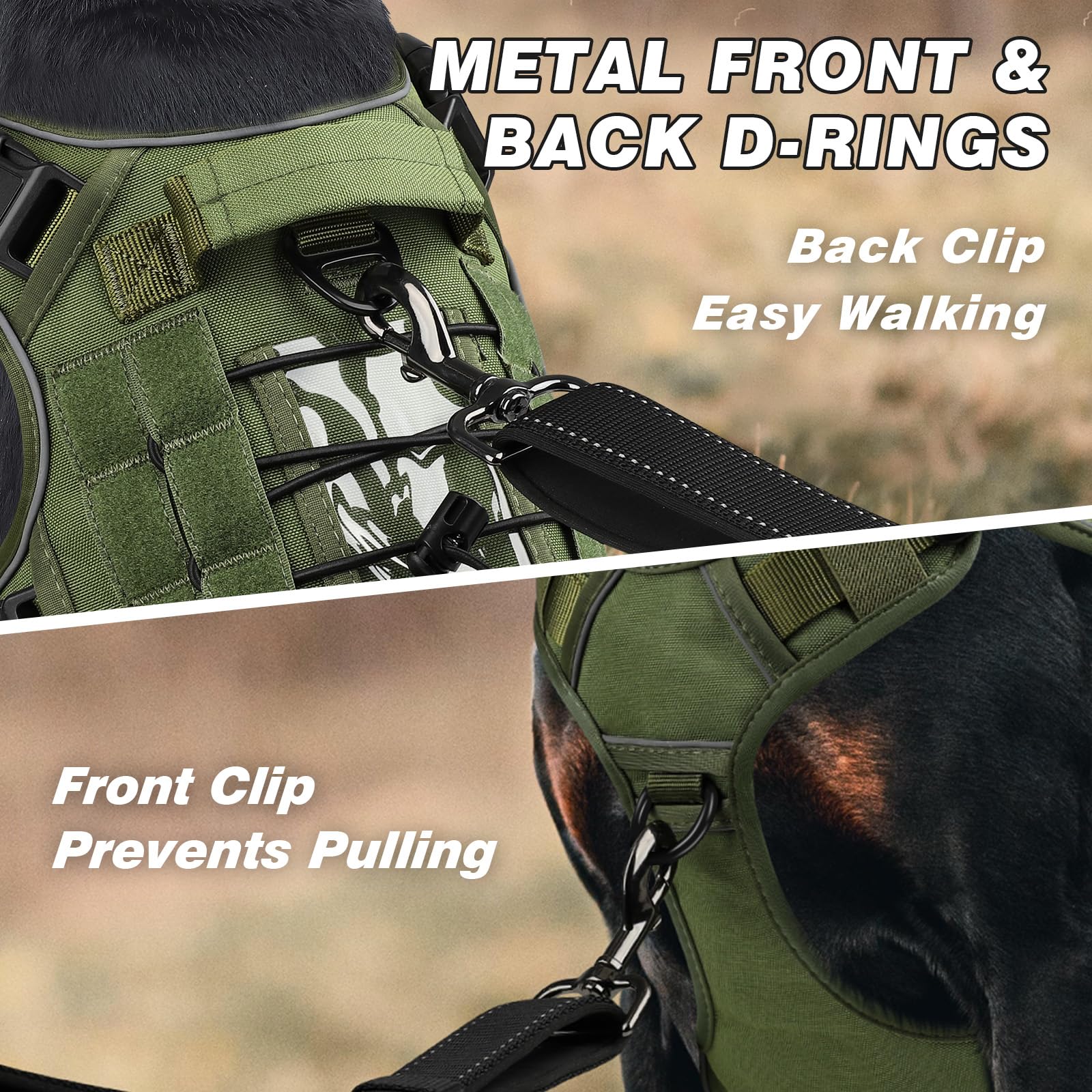 WINGOIN green tactical harness with handle shown for controlled walking and training.