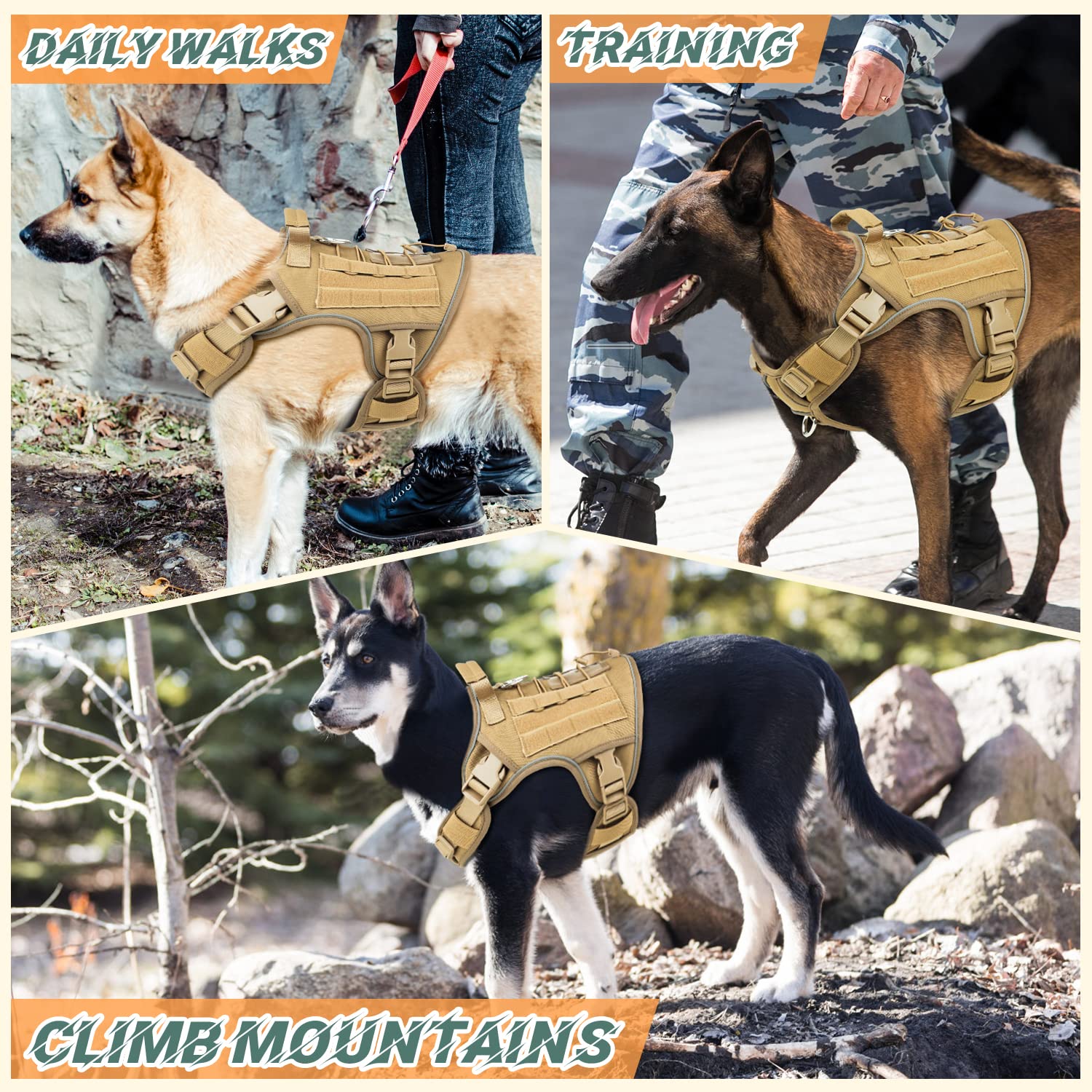 WINGOIN khaki tactical harness suitable for medium dogs