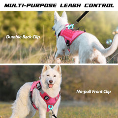 Wingoin Pink Tactical Dog Harness close-up stitching showcases rugged 1000D nylon construction.