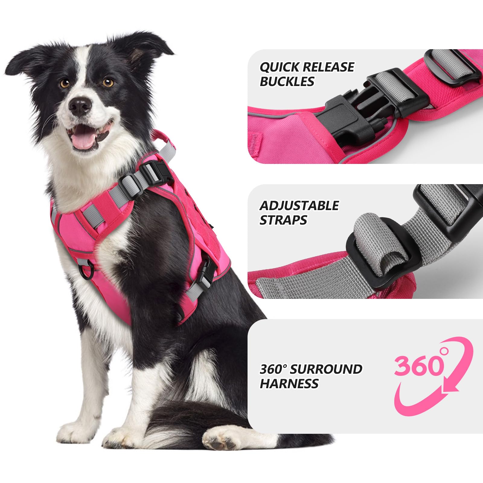 WINGOIN pink tactical harness back view showing sturdy handle for control
