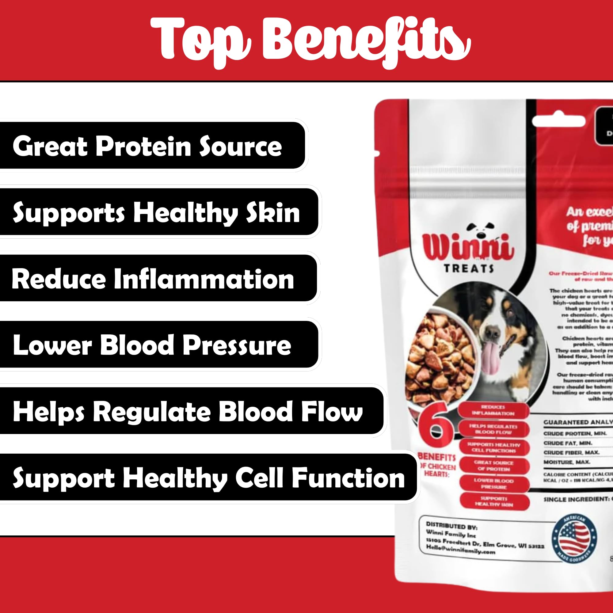 Winni Treats chicken hearts are breakable for easy sharing and small rewards.