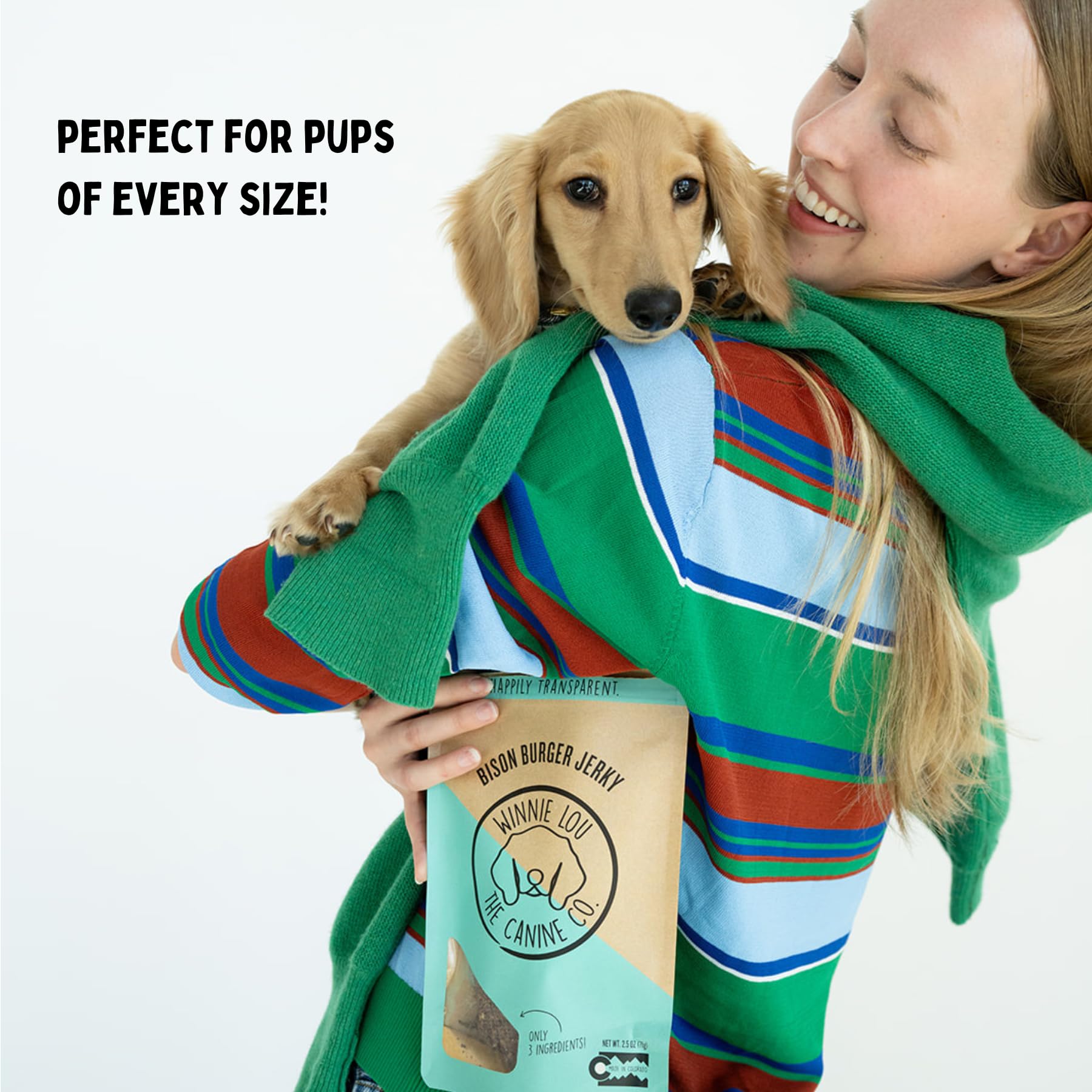 Winnie Lou Bison Burger Treats high-protein snack for active dogs.