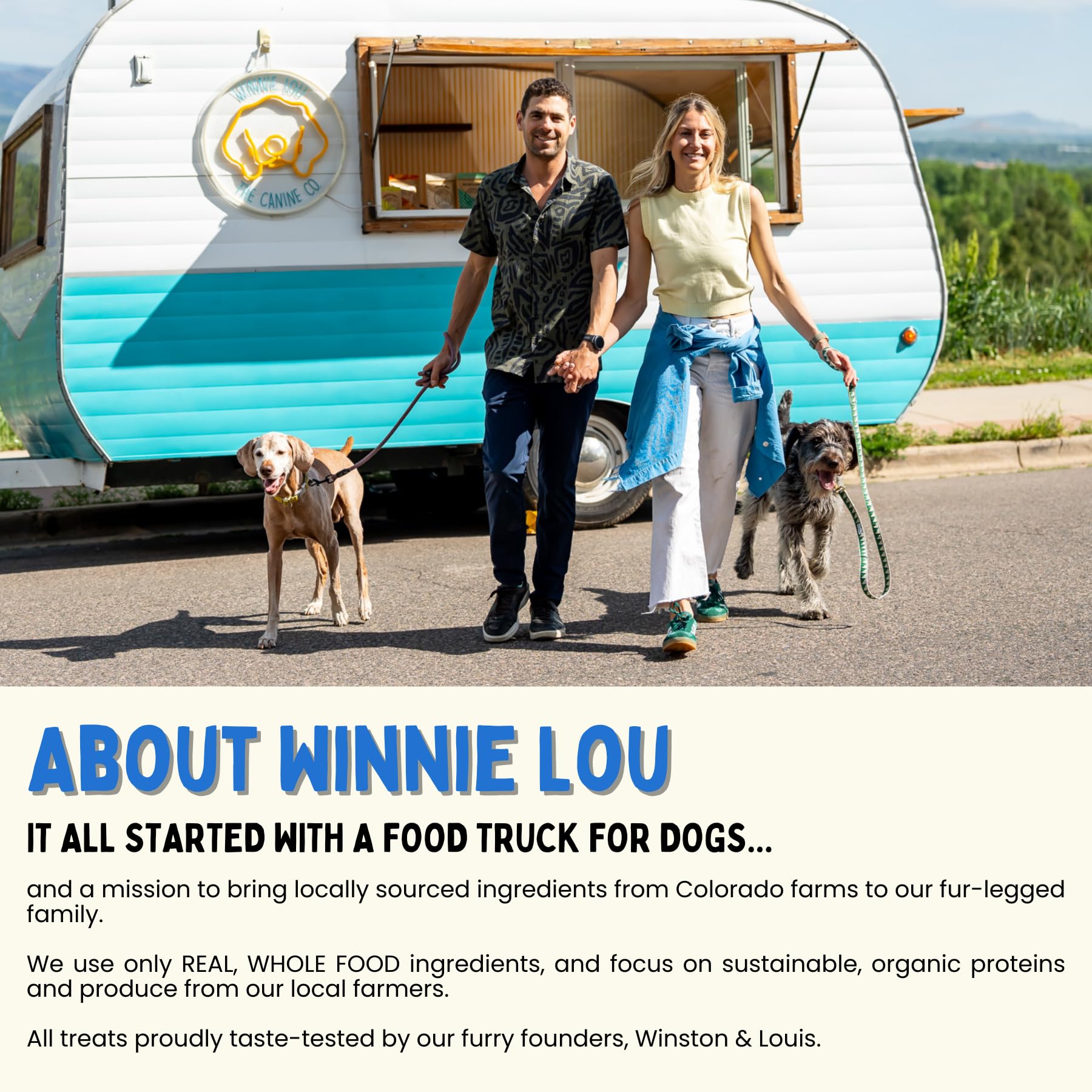 Winnie Lou Bison Burger Treats packaging highlights USA-made quality.