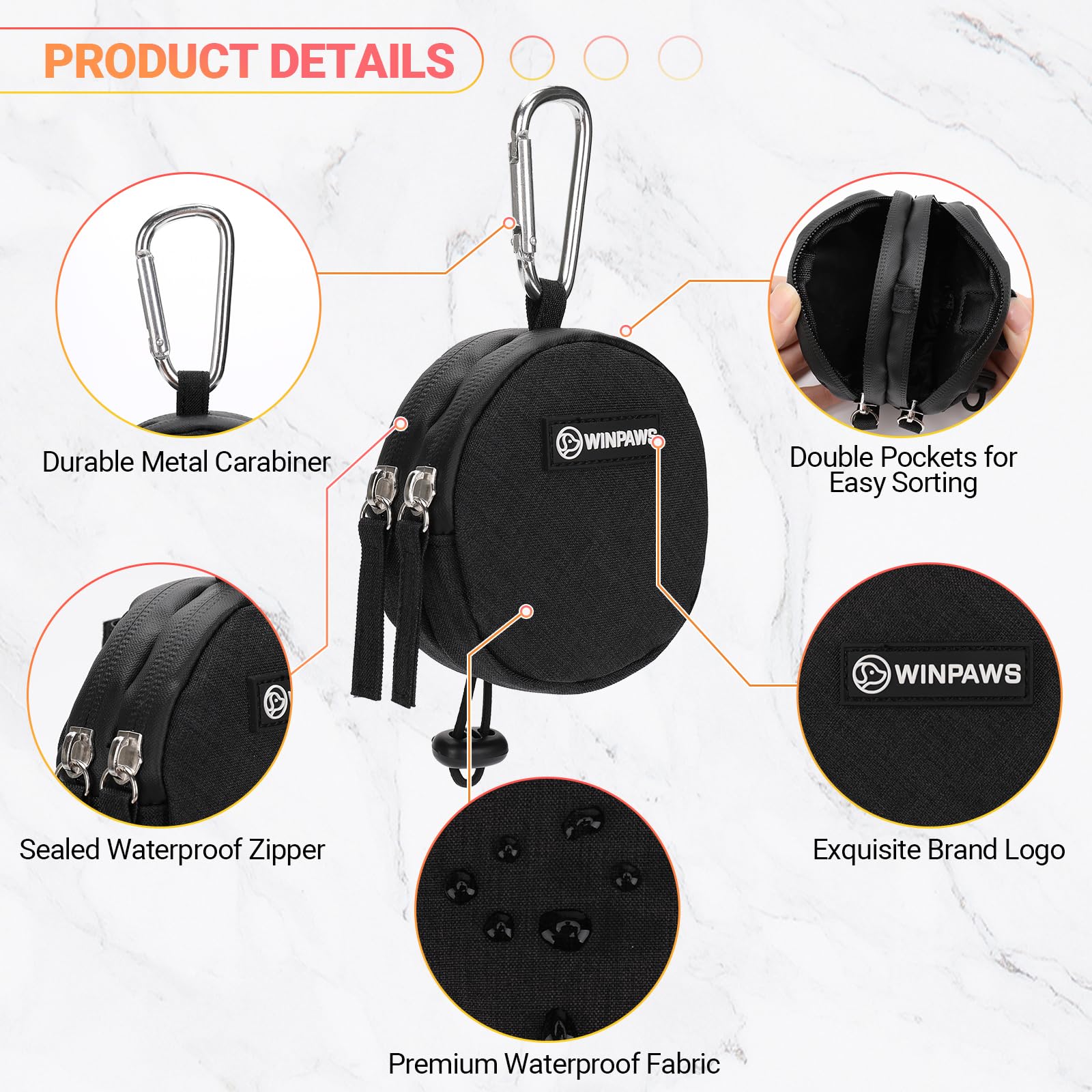 WINPAWS waterproof zipper pouch maintains freshness in all weather.