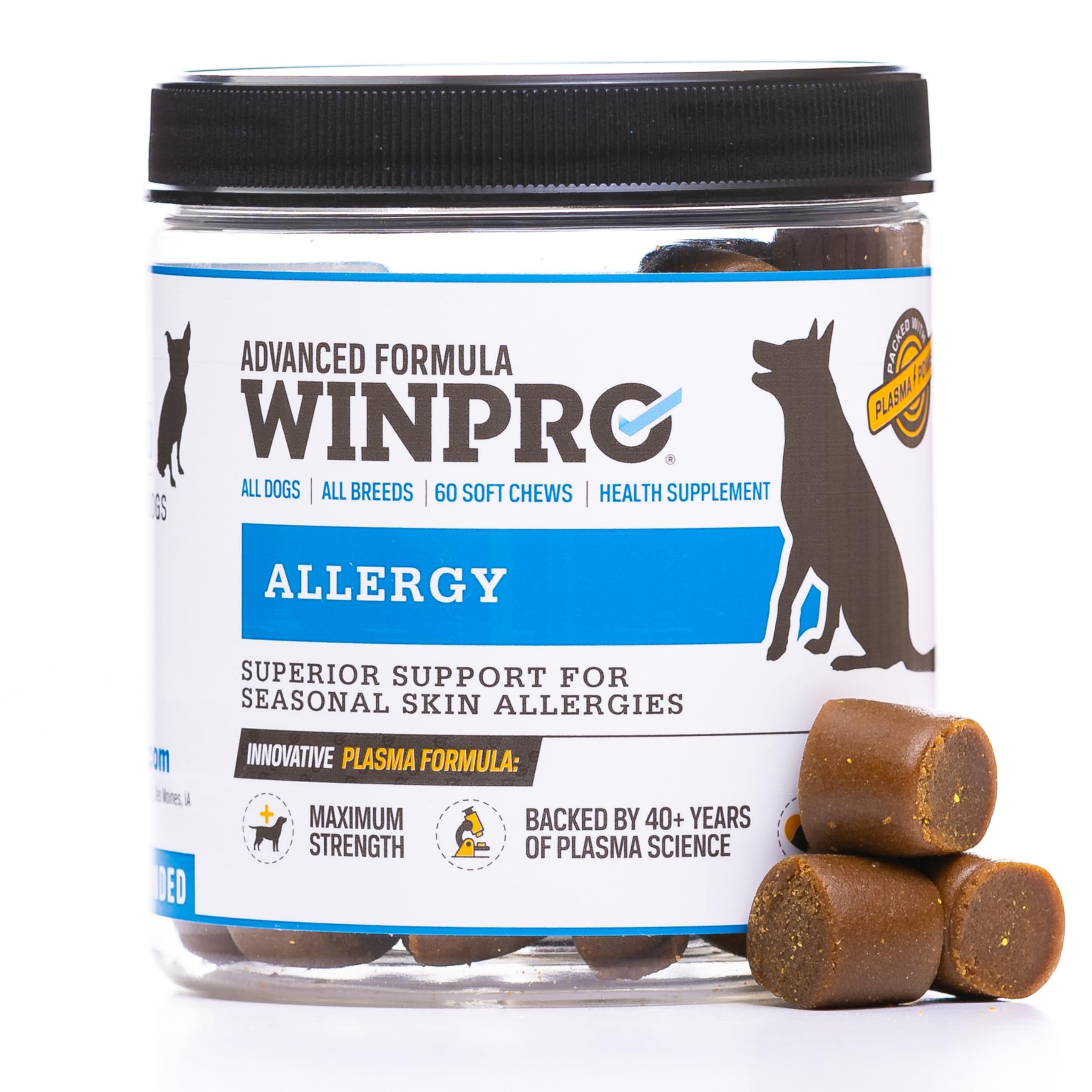 WINPRO Allergy Chews bottle label grain free support for dogs
