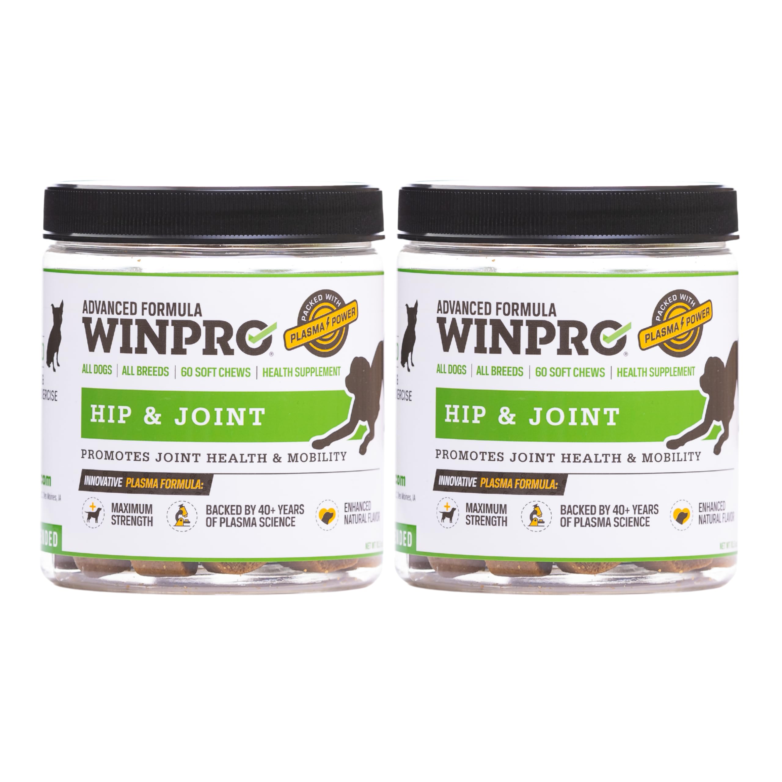 WINPRO dog joint soft chews bottle front for mobility support.